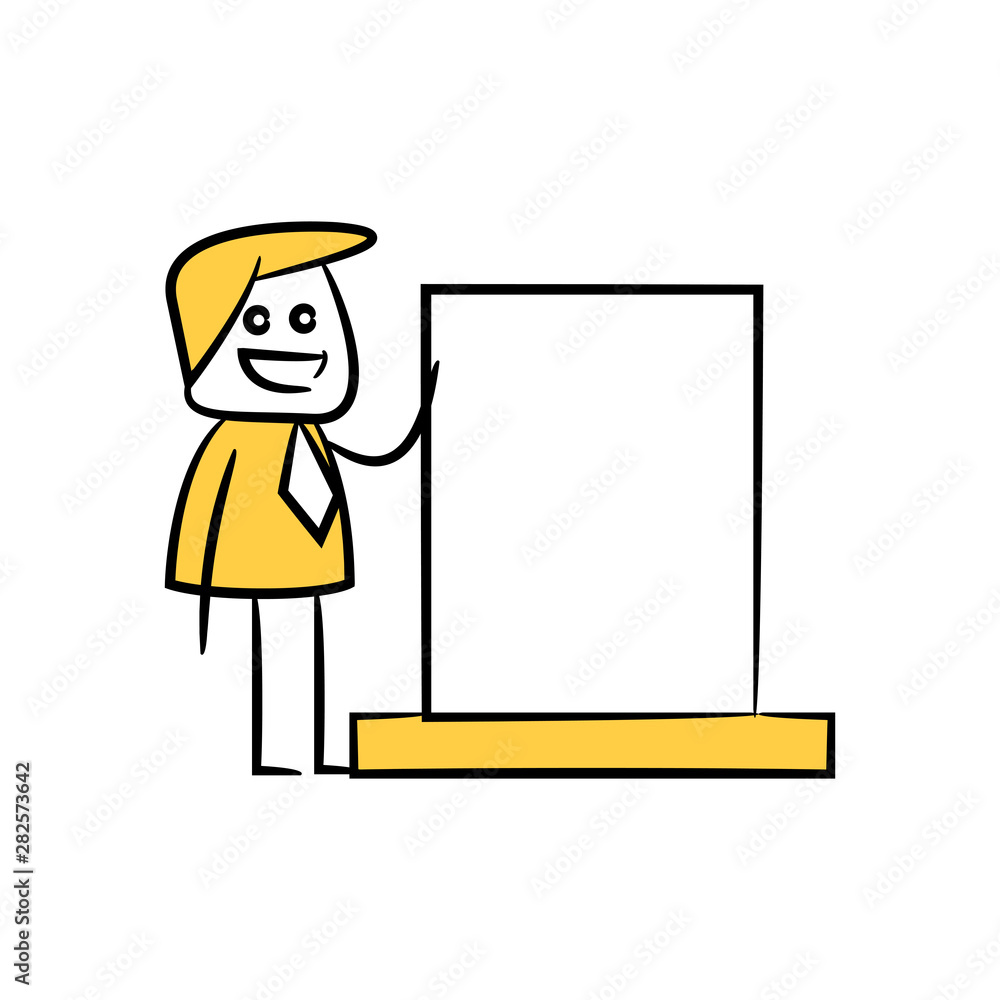 businessman and blank signage or signpost yellow stick figure theme businessman and blank signage or signpost yellow stick figure theme