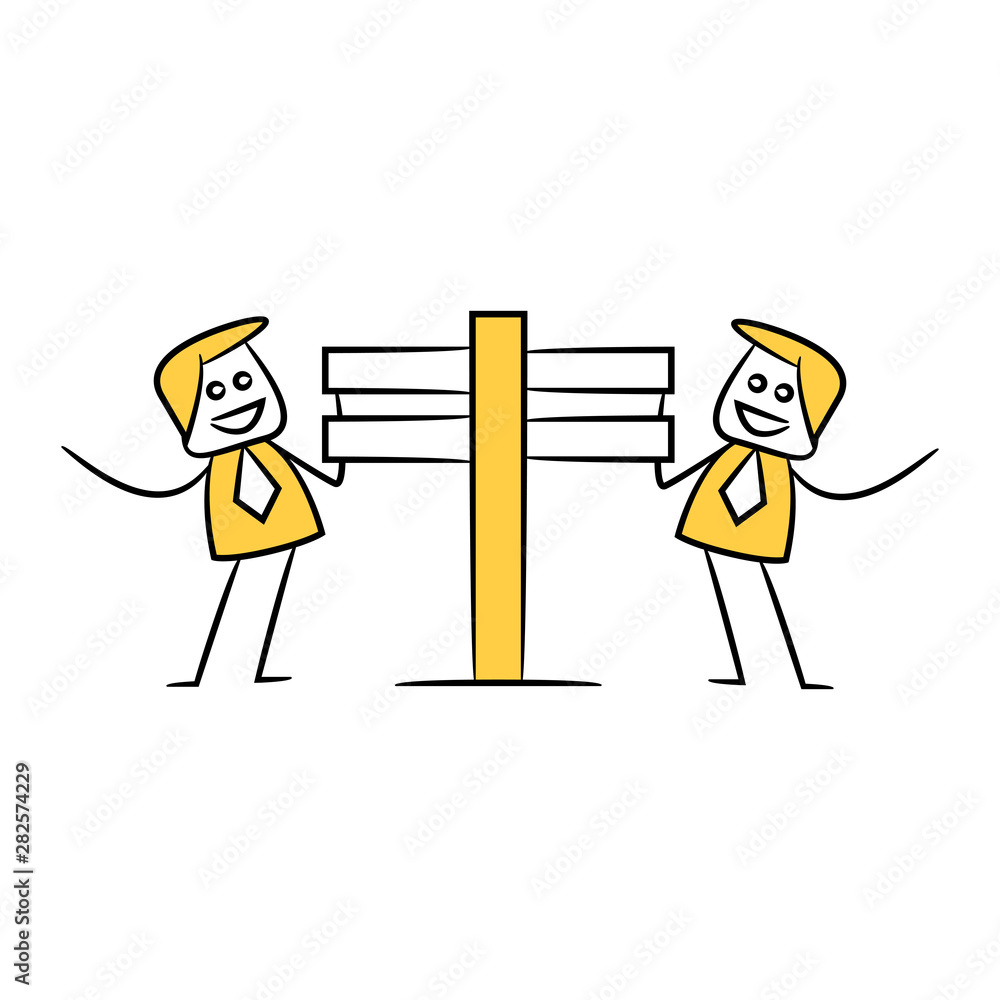 businessman and blank signage or signpost yellow stick figure theme