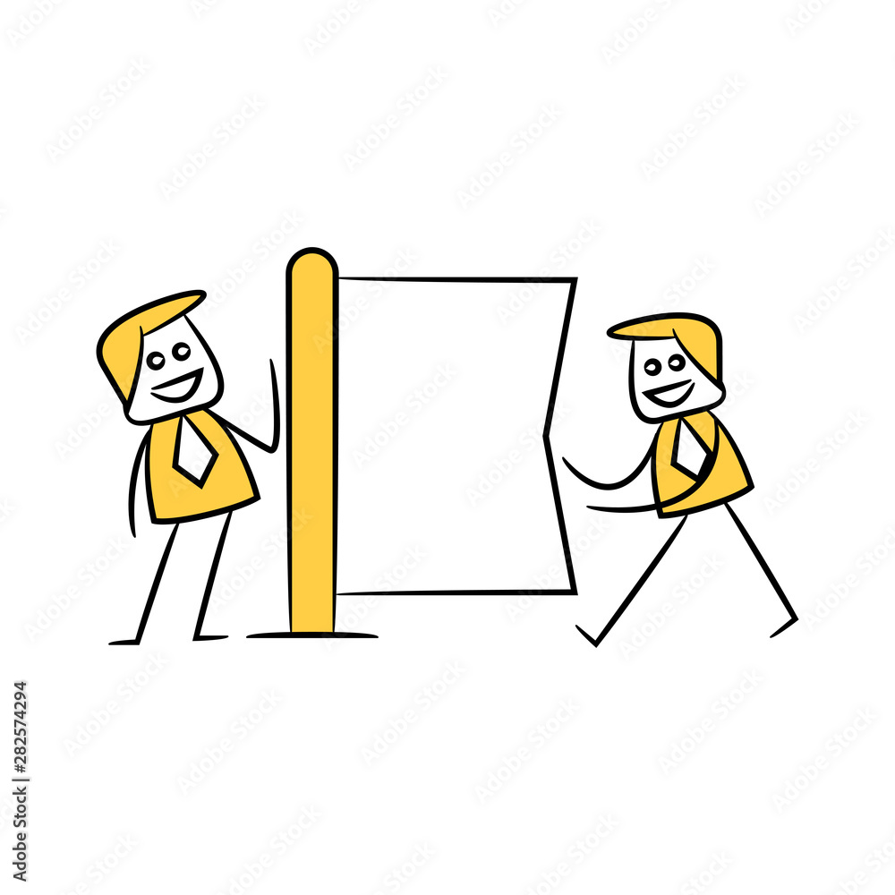 businessman and blank signage or signpost yellow stick figure theme