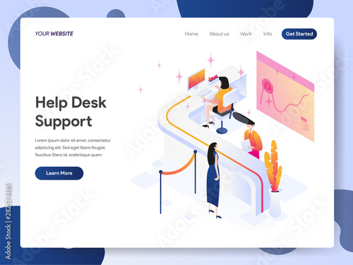 Landing page template of Help Desk Support Isometric Illustration Concept. Modern design concept of web page design for website and mobile website.Vector illustration EPS 10
