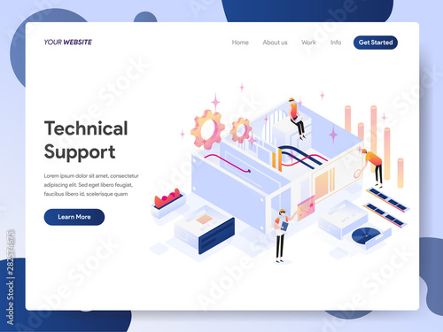 Landing page template of Technical Support Isometric Illustration Concept. Modern design concept of web page design for website and mobile website.Vector illustration EPS 10