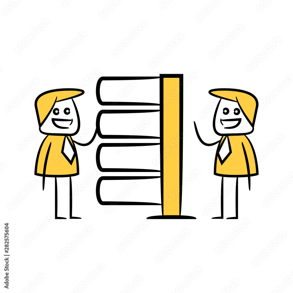 businessman and blank signage or signpost yellow stick figure theme