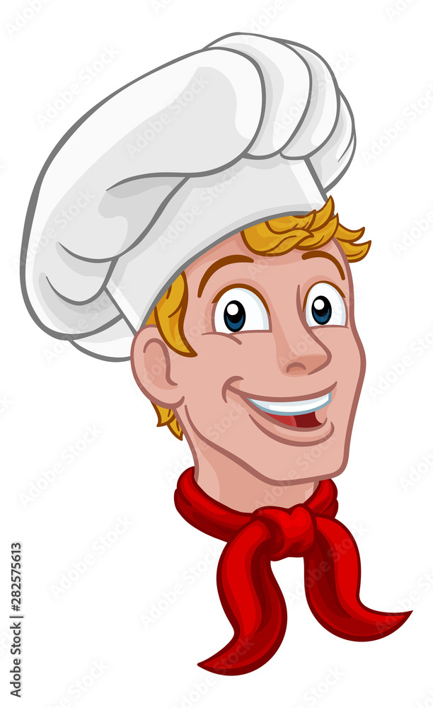 A chef cook or baker happy handsome cartoon character mascot A chef cook or baker happy handsome cartoon character mascot