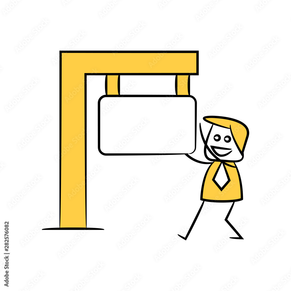 businessman and blank signage or signpost yellow stick figure theme businessman and blank signage or signpost yellow stick figure theme