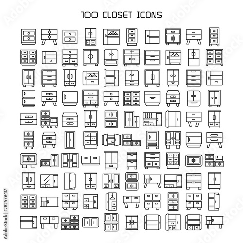 closet and wardrobe icons, line design
