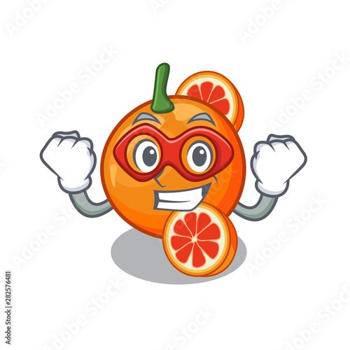 Super hero orange blood slices in cartoon bowl
