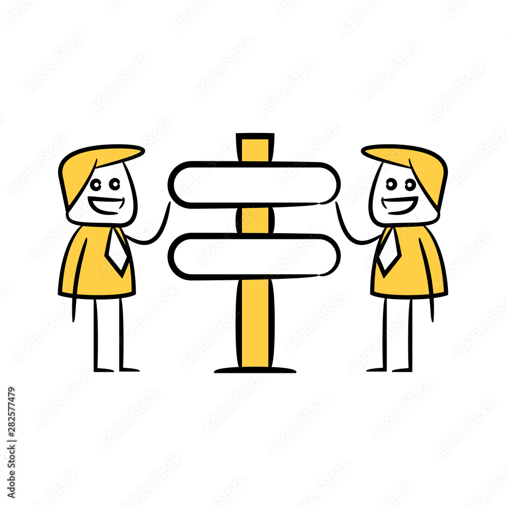 businessman and blank signage or signpost yellow stick figure theme