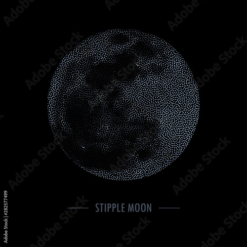 Halftone vector illustration of full moon, stipple