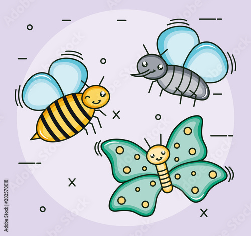 group of insects kawaii characters © Stockgiu