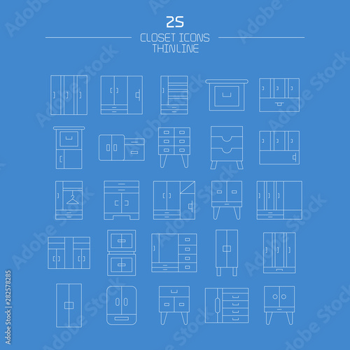 closet and wardrobe icons line design