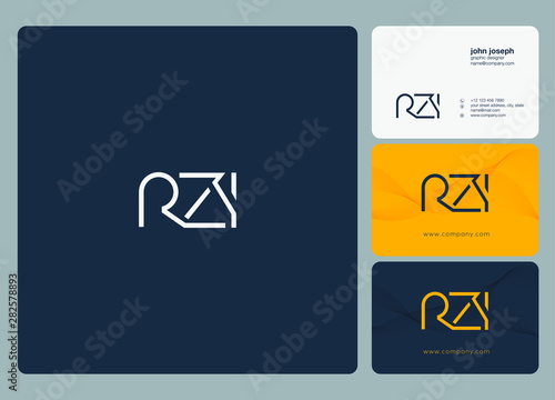 Letters R Z I joint logo icon with business card vector template. photo