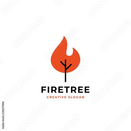burned tree logo design. fire leaf illustration with tree trunk and twigs line vector icon.