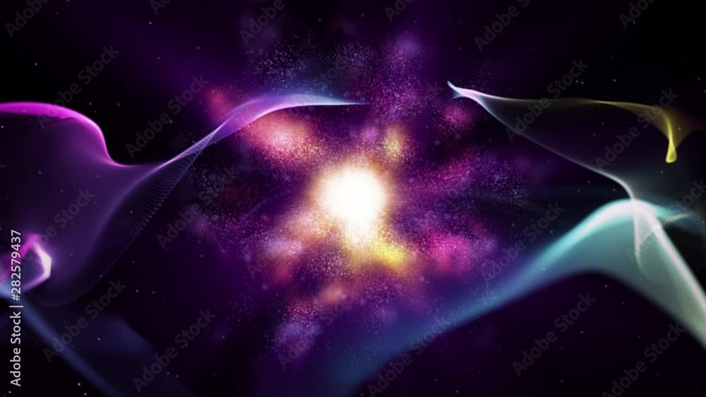 Abstract waves and star space animation glitter texture on dark ...