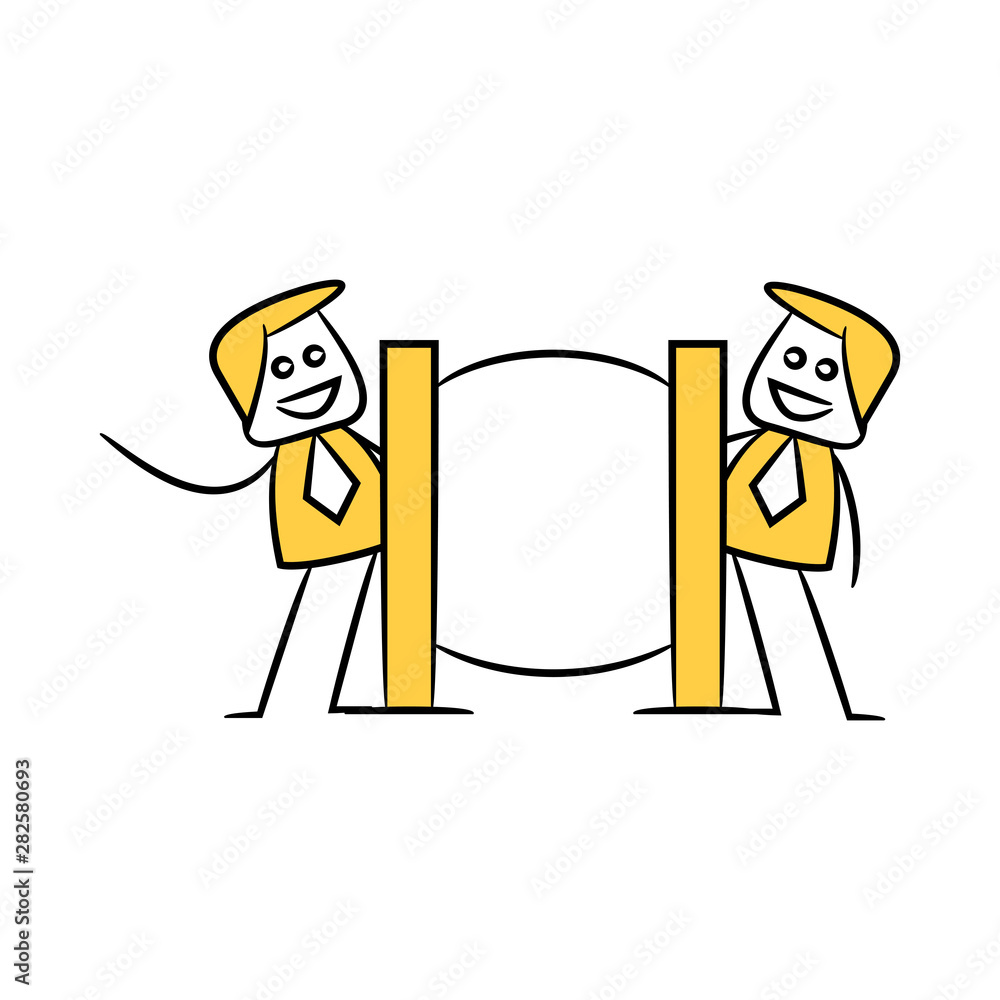 businessman and blank signage or signpost yellow stick figure theme