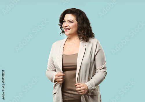 Stylish overweight woman on...