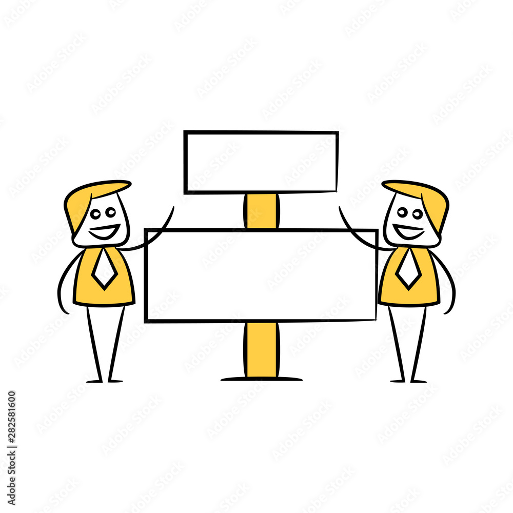 businessman and blank signage or signpost yellow stick figure theme businessman and blank signage or signpost yellow stick figure theme