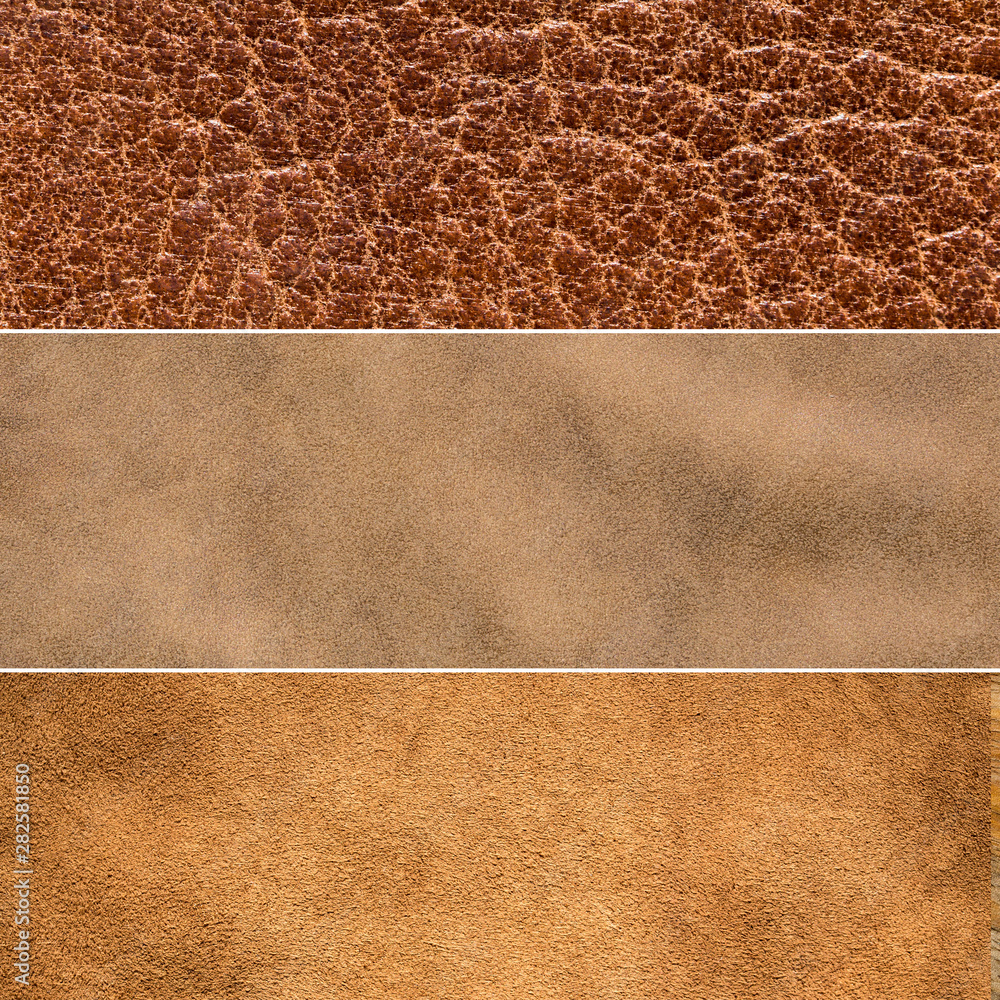 Fototapeta premium brown leather texture collections - set of 3 backgrounds