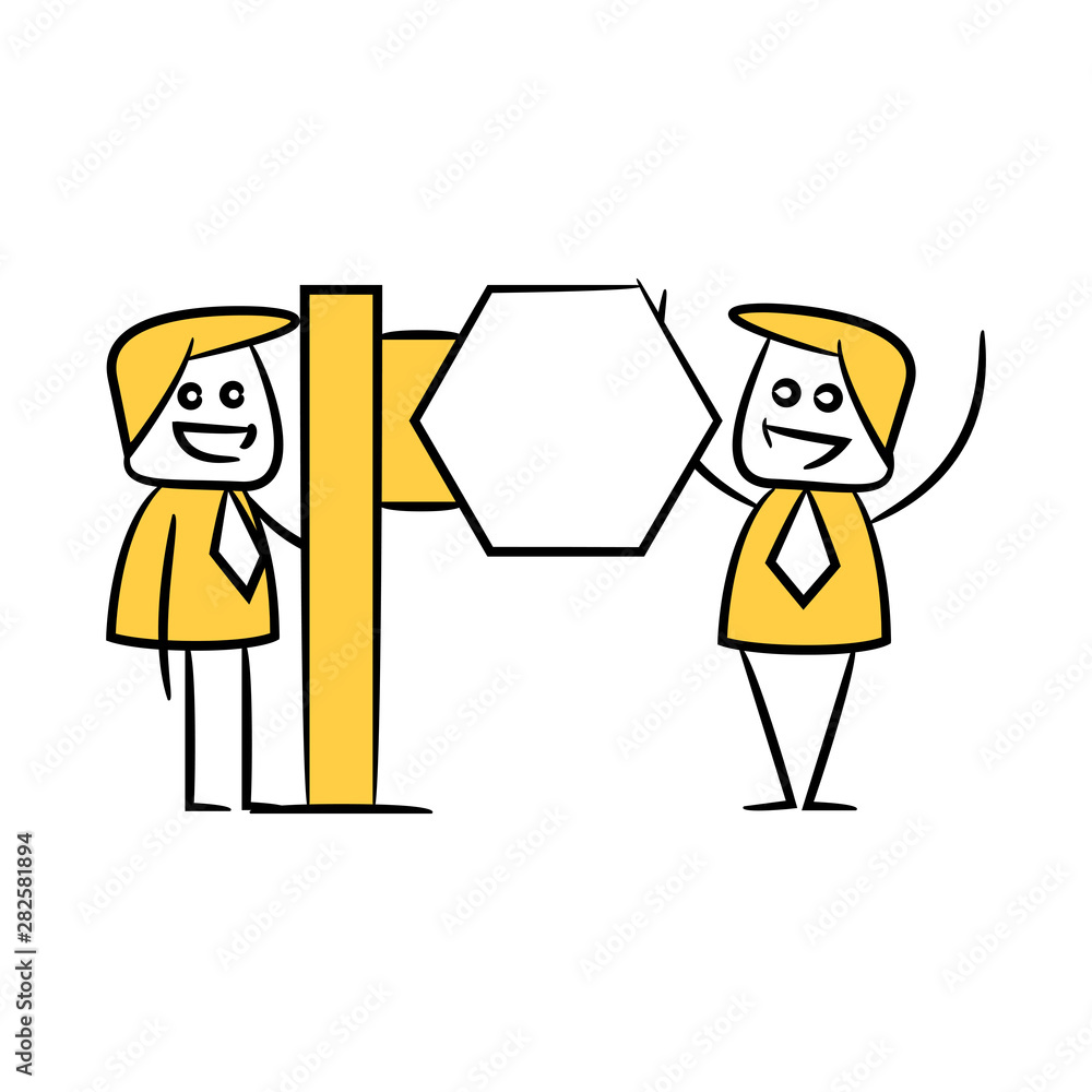 businessman and blank signage or signpost yellow stick figure theme businessman and blank signage or signpost yellow stick figure theme