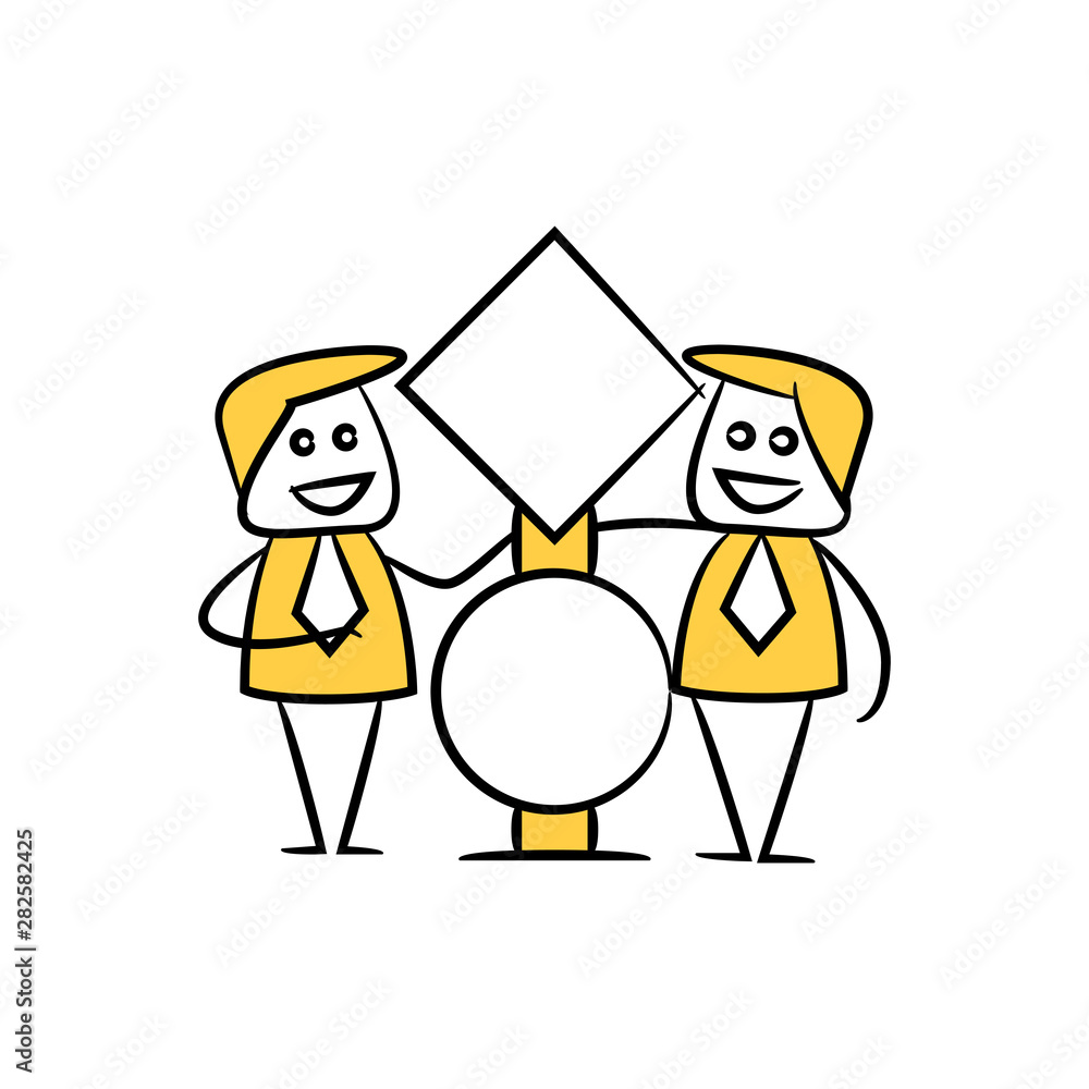 businessman and blank signage or signpost yellow stick figure theme businessman and blank signage or signpost yellow stick figure theme
