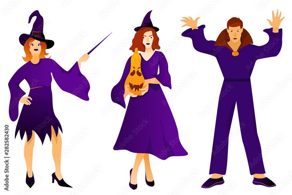 Set of halloween different sorcerers on a white background. Vector Illustration. Trick or Treat Concept. Set of halloween different sorcerers on a white background. Vector Illustration. Trick or Treat Concept.