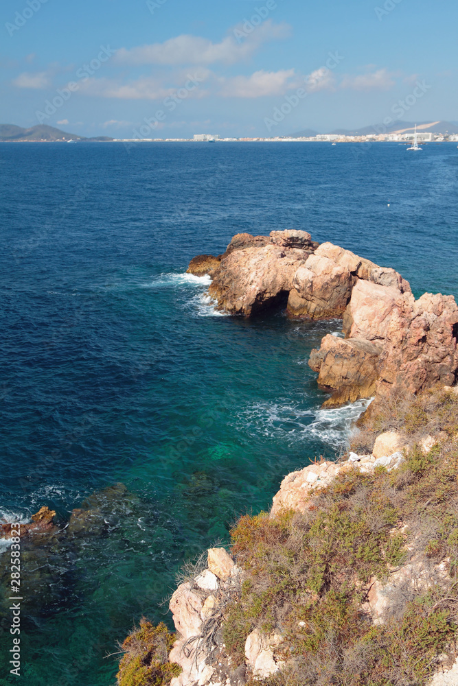 Rocky coast and sea gulf. Ibiza, Spain