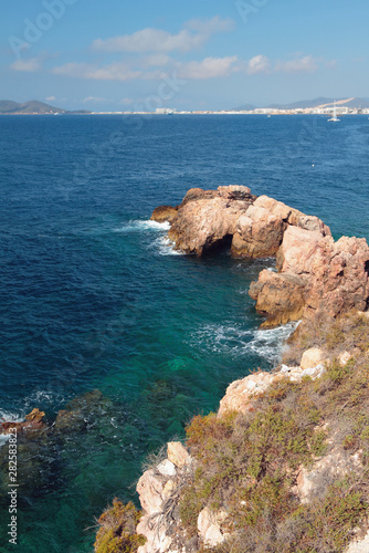 Rocky coast and sea gulf. Ibiza, Spain