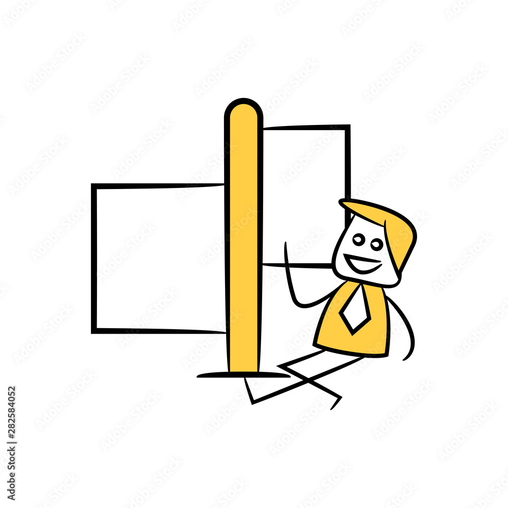 businessman and blank signage or signpost yellow stick figure theme businessman and blank signage or signpost yellow stick figure theme