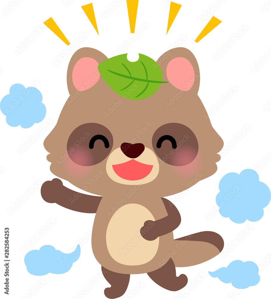 頭に葉っぱを乗せたタヌキのキャラクター 頭に葉っぱを乗せたタヌキのキャラクター
