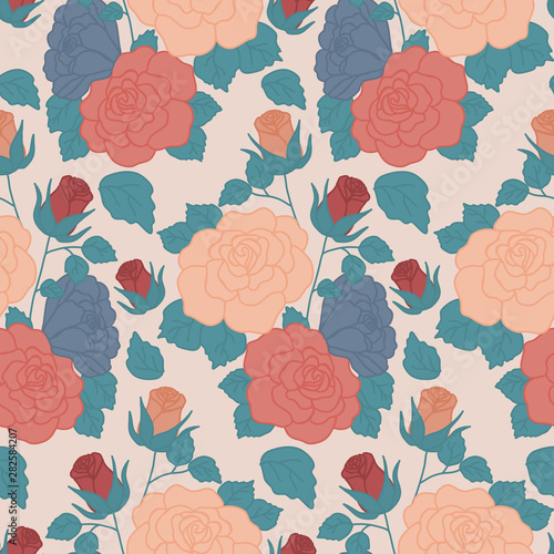 Pretty flowers in autumn colors  in a seamless pattern design