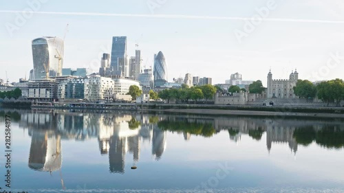 Banks of river Thames in London after sunrise