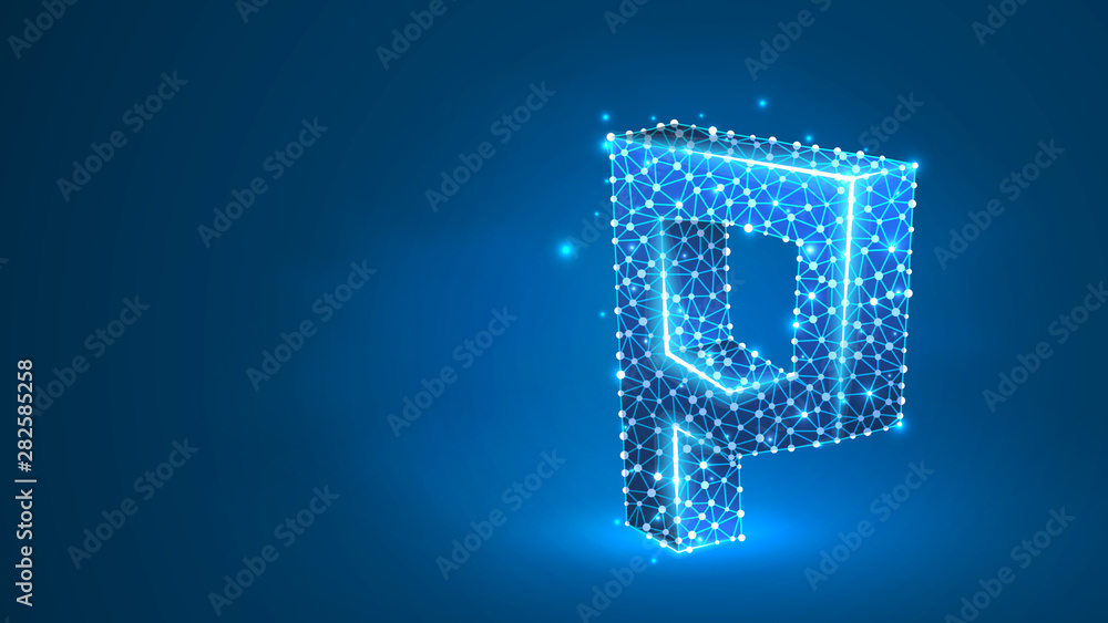 PHP coding language sign. Device, programming, developing concept. Abstract, digital, wireframe, low poly mesh, Raster blue neon 3d illustration Triangle, line dot