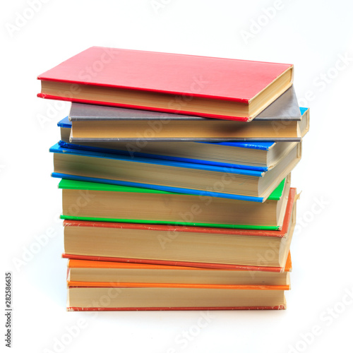 vintage old hardcover stack of books on white background.