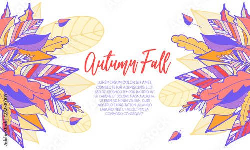 Autumn poster with handdrawn leaves in fall colors. Seasonal prints, flyers, banners, invitations, promotions and more. 