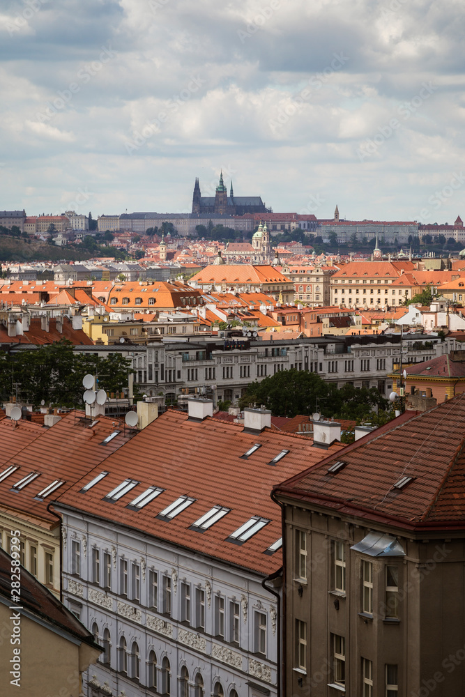 Fototapeta premium View of the Prague (Hradcany) Castle, St. Nicholas Church and downtown in Prague, Czech Republic, on a sunny day in the summer.
