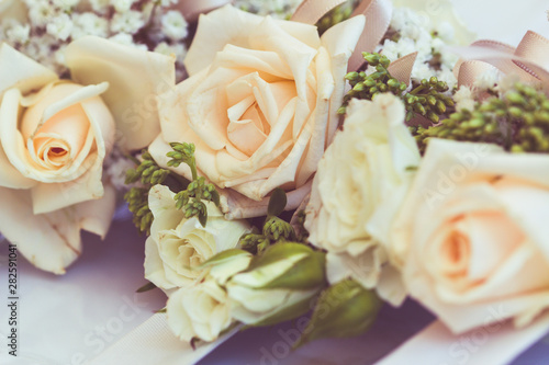 Bouquet of roses and flowers used for a wedding