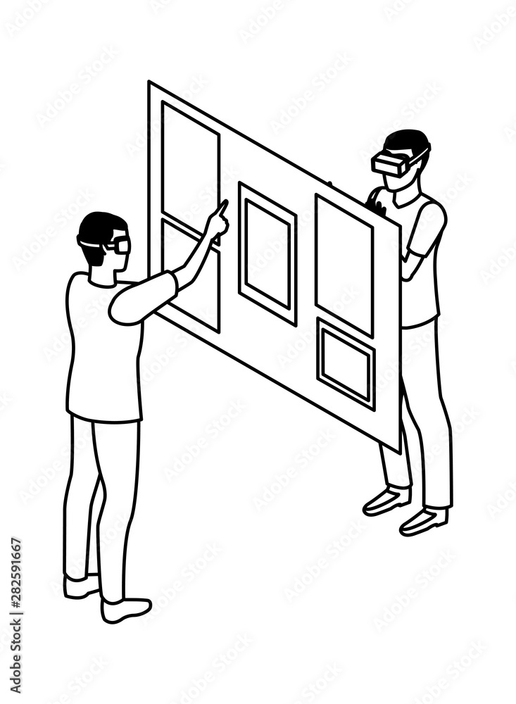 virtual reality technology experience cartoon in black and white virtual reality technology experience cartoon in black and white