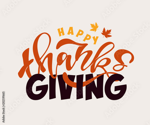 Happy thanksgiving day - Hello Autumn Vibes- cute template hand drawn doodle lettering poster banner art