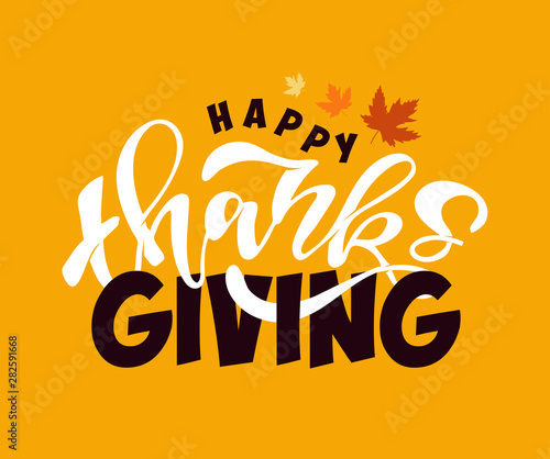 Happy thanksgiving day - Hello Autumn Vibes- cute template hand drawn doodle lettering poster banner art