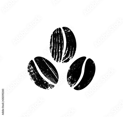 Abstract Coffee Beans on White Background.  Grunge style. Vector illustration.