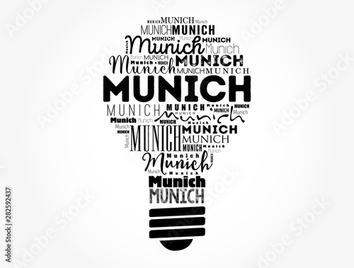 Munich light bulb word cloud, travel concept background