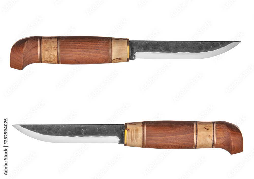 Hunting knife with wooden handle. Isolated on white back. Hunting knife with wooden handle. Isolated on white back.