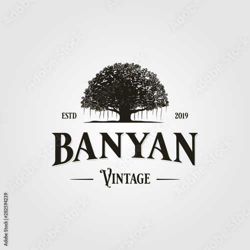 vintage retro banyan tree logo vector icon illustration photo