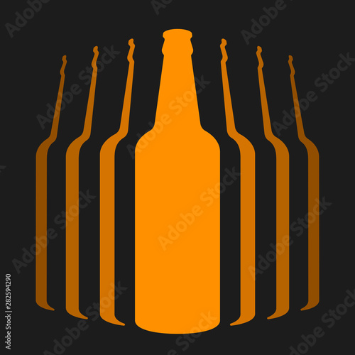 Flat icon of group of beer bottles isolated on black.
