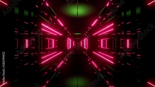 scifi space tunnel corridor with glowing shiny lights 3d illustration background