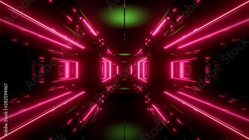 scifi space tunnel corridor with glowing shiny lights 3d illustration background © Michael