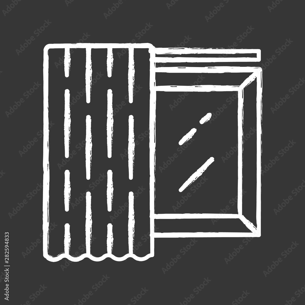 Single panel chalk icon. Home decorating curtain. Room darkening monochrome shade on cornice. Shop interior design. Window covering. Isolated vector chalkboard illustration Single panel chalk icon. Home decorating curtain. Room darkening monochrome shade on cornice. Shop interior design. Window covering. Isolated vector chalkboard illustration