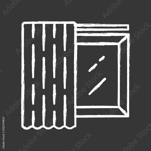 Single panel chalk icon. Home decorating curtain. Room darkening monochrome shade on cornice. Shop interior design. Window covering. Isolated vector chalkboard illustration