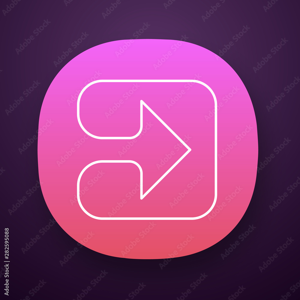 Arrow in square app icon. Forward indicator, right turn. Pointer sign. Arrowhead pointing rightward. Next, forward arrow. UI/UX user interface. Web or mobile application. Vector isolated illustration Arrow in square app icon. Forward indicator, right turn. Pointer sign. Arrowhead pointing rightward. Next, forward arrow. UI/UX user interface. Web or mobile application. Vector isolated illustration