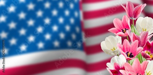 Fototapeta Naklejka Na Ścianę i Meble -  rose flower on american flag background