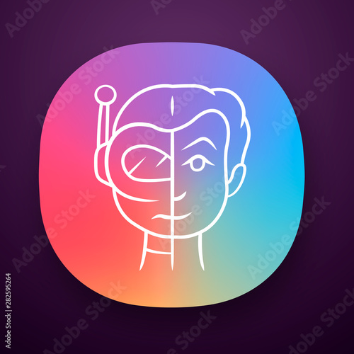 Bot impersonator app icon. Automated hacking. False identity. Robot imitator. Cybernetics. Artificial intelligence. UI/UX user interface. Web or mobile application. Vector isolated illustration